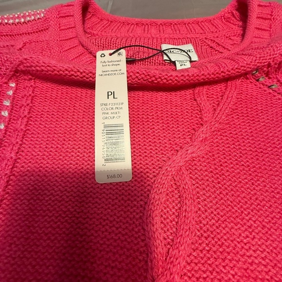 NWT NIC+ZOE Pink Roundneck Lightweight Crafted Cables Sweater Size LP MSRP $168 - Picture 12 of 14